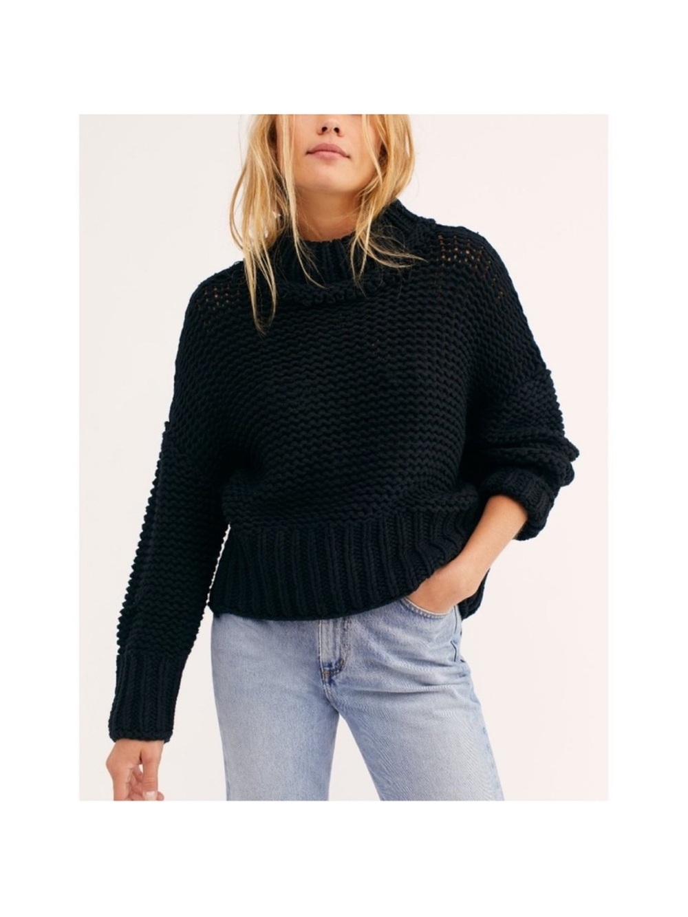 Free People Chunky Black Knit Turtleneck Sweater - Women's